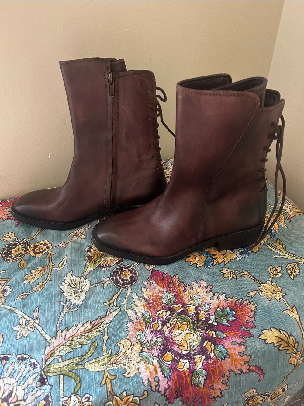 Vintage Foundry Women's Lace-Up Mid-Calf Leather Boots - Dark Brown